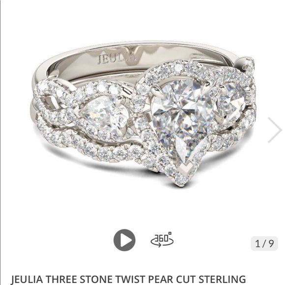 Jeulia 3 Stone Twist Pear Cut Sterling Silver Ring Set - Picture 4 of 4
